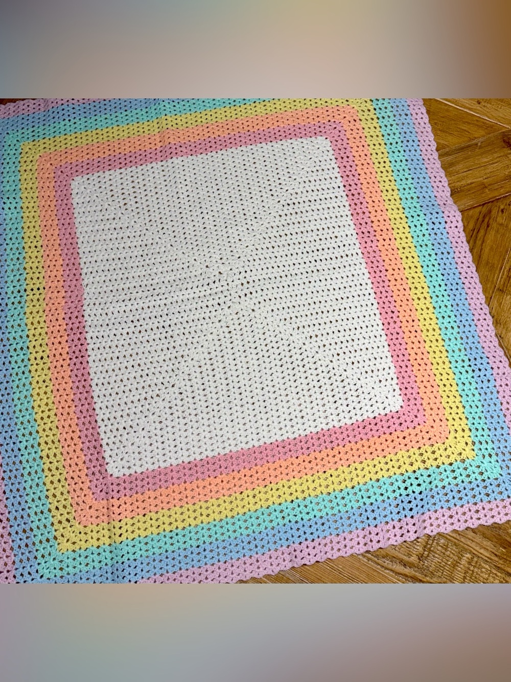 Handmade Crochet Pastel Rainbow Baby Blanket Afghan Stroller Throw 28x28